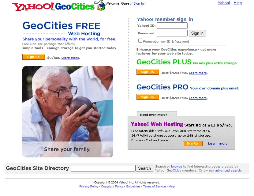  Сайты пользователей в GeoCities группировались в «виртуальные города» по тематическому принципу. Например, разделы «Голливуд» (развлечения), «Кремниевая долина» (компьютеры), «Пентагон» (военные технологии) и «Афины» (культура и искусство). Всего существовало около пятидесяти таких «городов»  